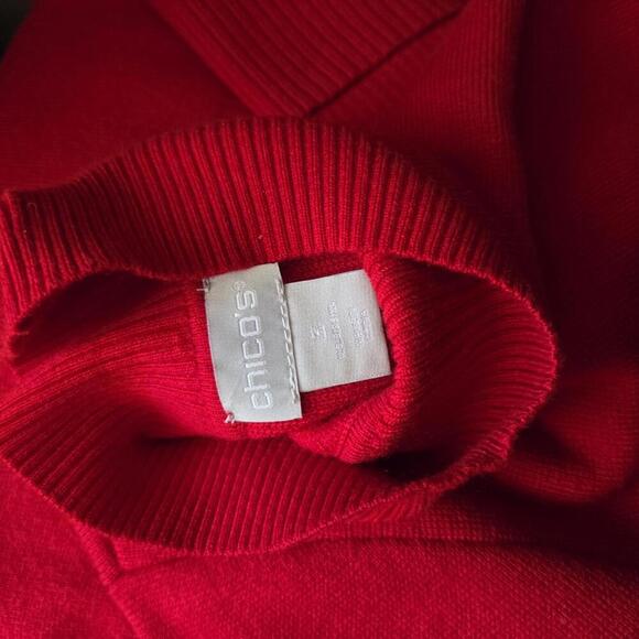 Women's Red Button-Side Sweater with Black Trim - Picture 6 of 6